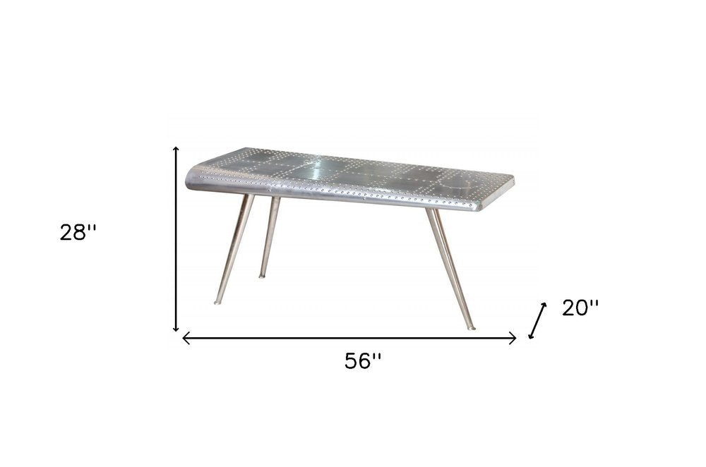 56" Silver Aluminum and Solid Wood Three Leg Console Table HomeRoots