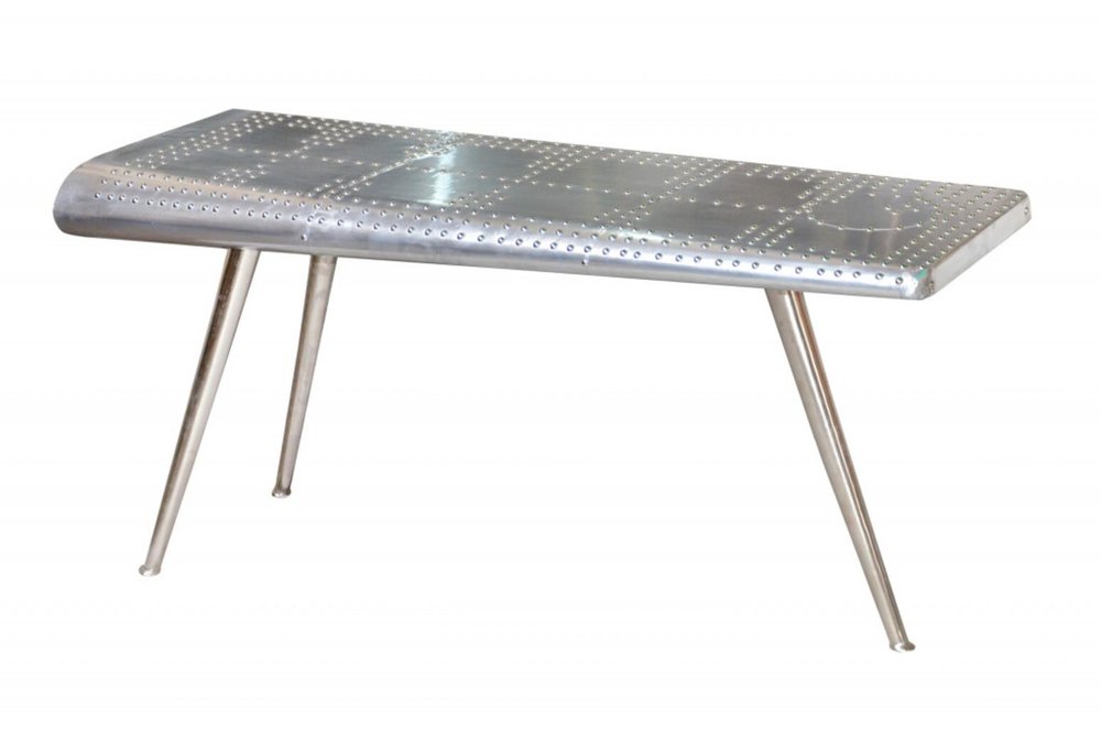 56" Silver Aluminum and Solid Wood Three Leg Console Table — view 5