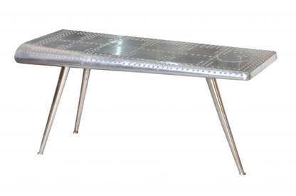 56" Silver Aluminum and Solid Wood Three Leg Console Table