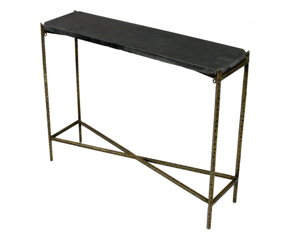 32" Black and Gold Stone Frame Console Table HomeRoots