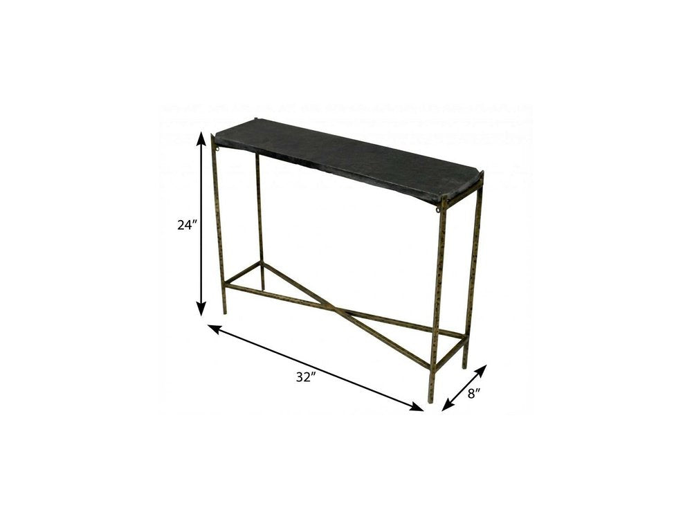 32" Black and Gold Stone Frame Console Table HomeRoots