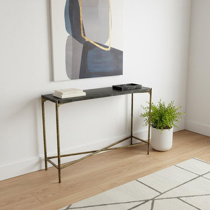 32" Black and Gold Stone Frame Console Table HomeRoots
