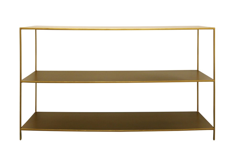 60" Brass Iron Console Table With Two Shelves HomeRoots