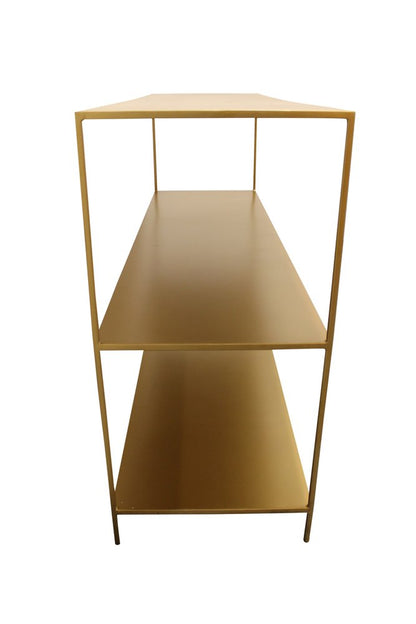 60" Brass Iron Console Table With Two Shelves HomeRoots