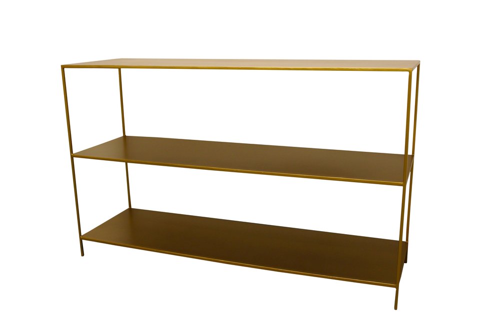 60" Brass Iron Console Table With Two Shelves HomeRoots