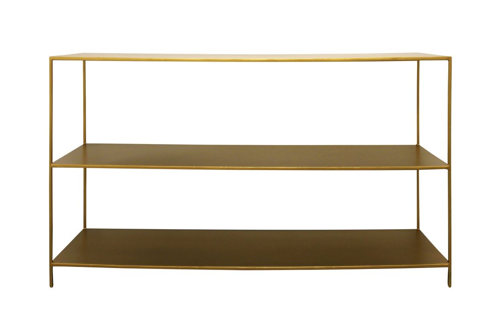 60" Brass Iron Console Table With Two Shelves HomeRoots
