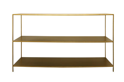 60" Brass Iron Console Table With Two Shelves HomeRoots