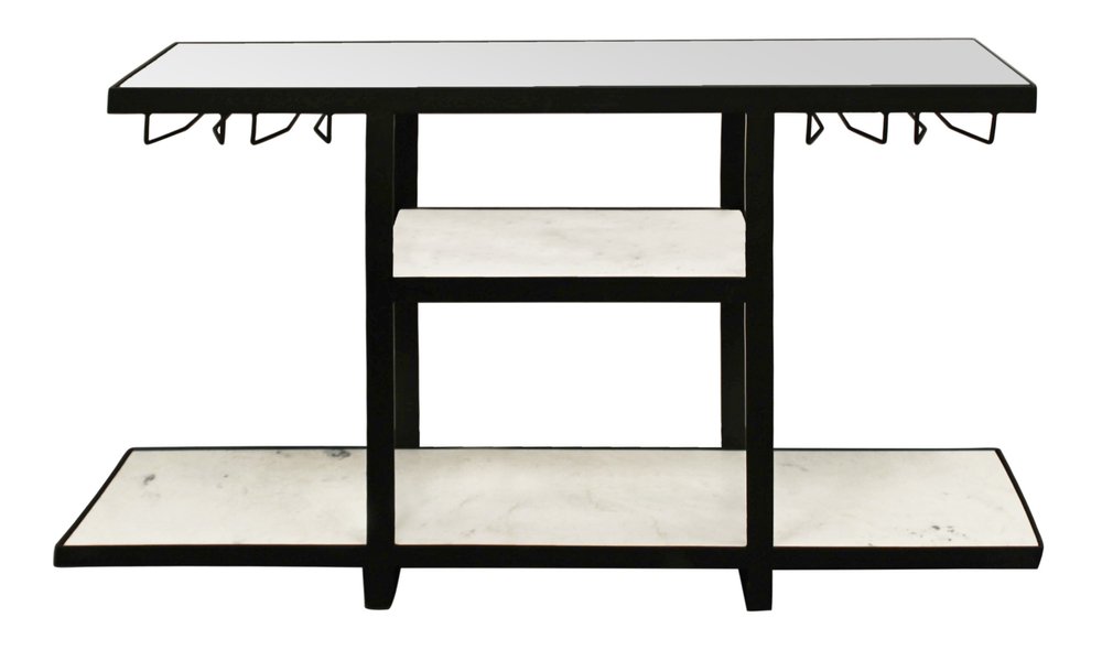 58" White and Black Genuine Marble Floor Shelf Console Table Two Shelves HomeRoots