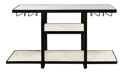 58" White and Black Genuine Marble Floor Shelf Console Table Two Shelves HomeRoots