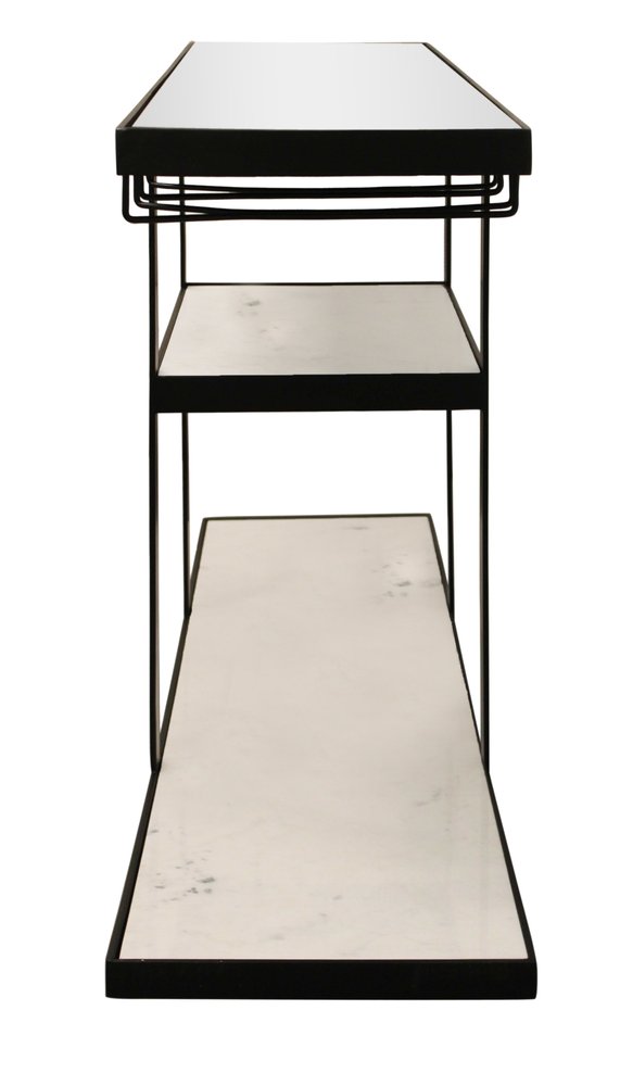 58" White and Black Genuine Marble Floor Shelf Console Table Two Shelves HomeRoots