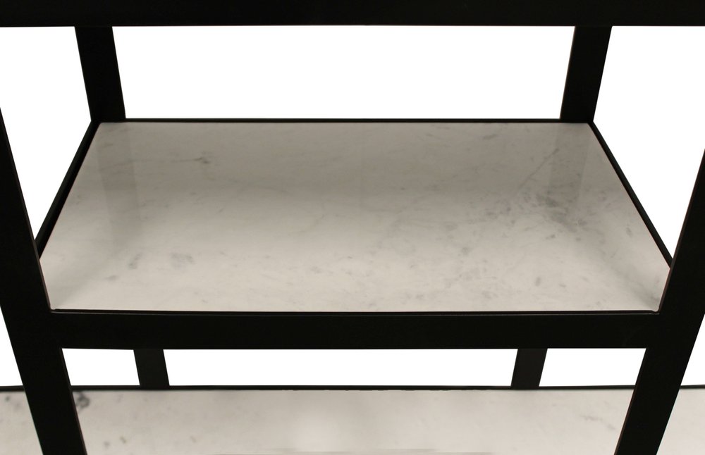 58" White and Black Genuine Marble Floor Shelf Console Table Two Shelves HomeRoots