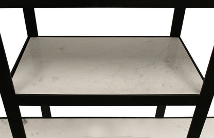 58" White and Black Genuine Marble Floor Shelf Console Table Two Shelves HomeRoots