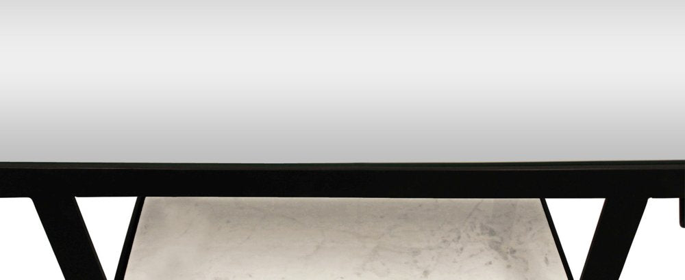 58" White and Black Genuine Marble Floor Shelf Console Table Two Shelves HomeRoots