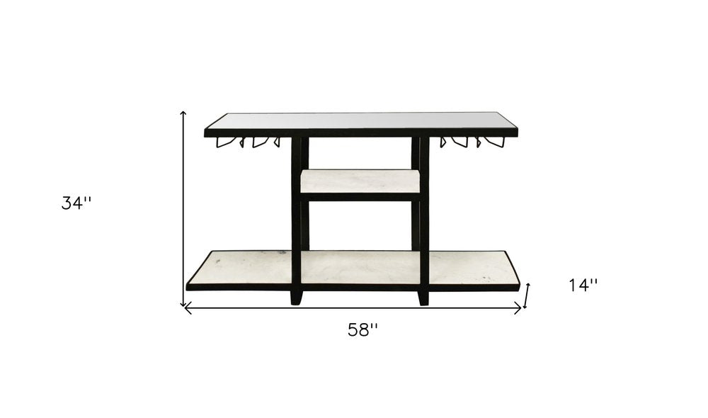 58" White and Black Genuine Marble Floor Shelf Console Table Two Shelves HomeRoots
