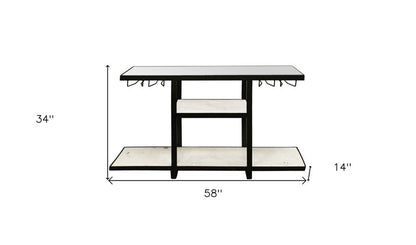 58" White and Black Genuine Marble Floor Shelf Console Table Two Shelves HomeRoots
