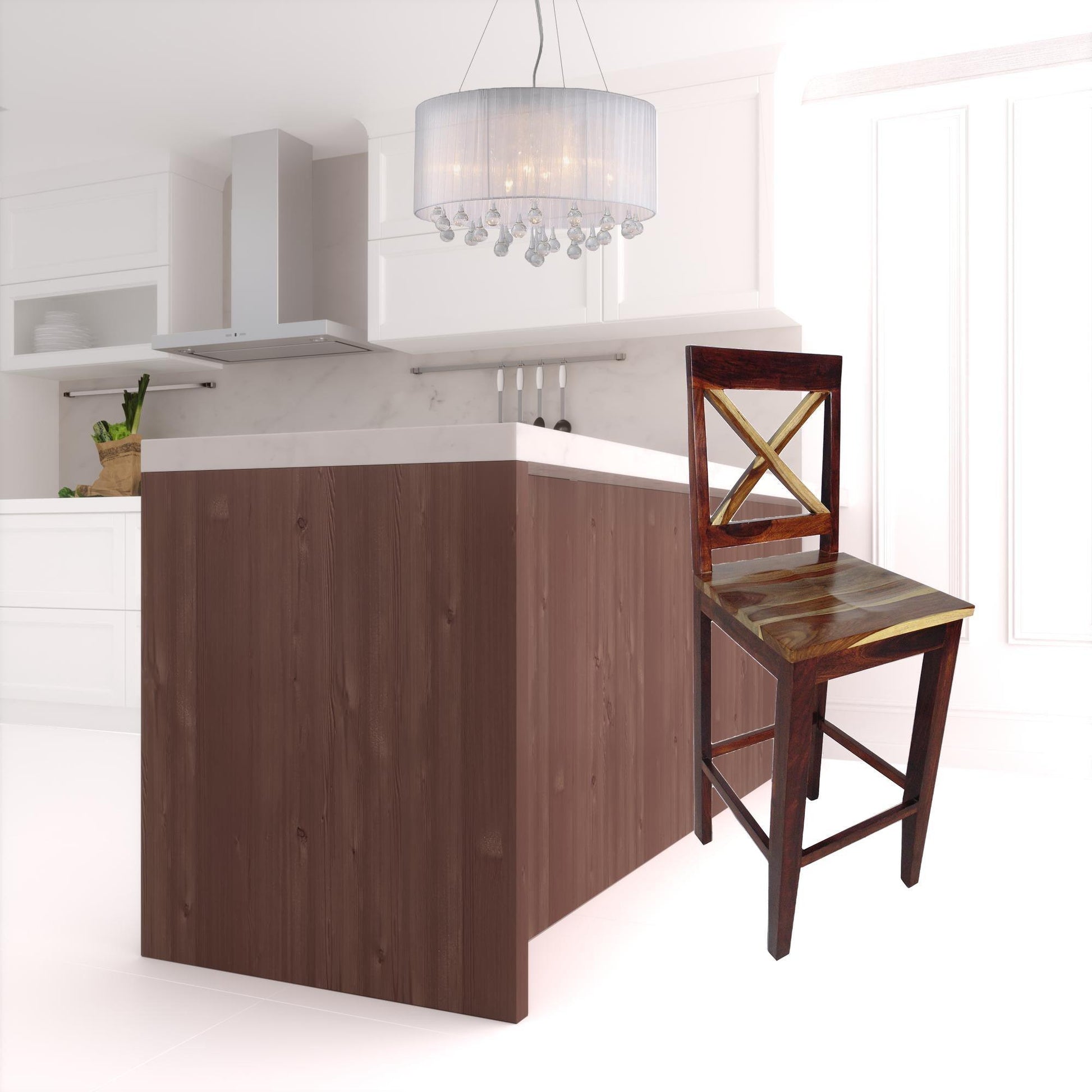 30" Brown Solid Wood Bar Height Bar Chair - FurniFindUSA