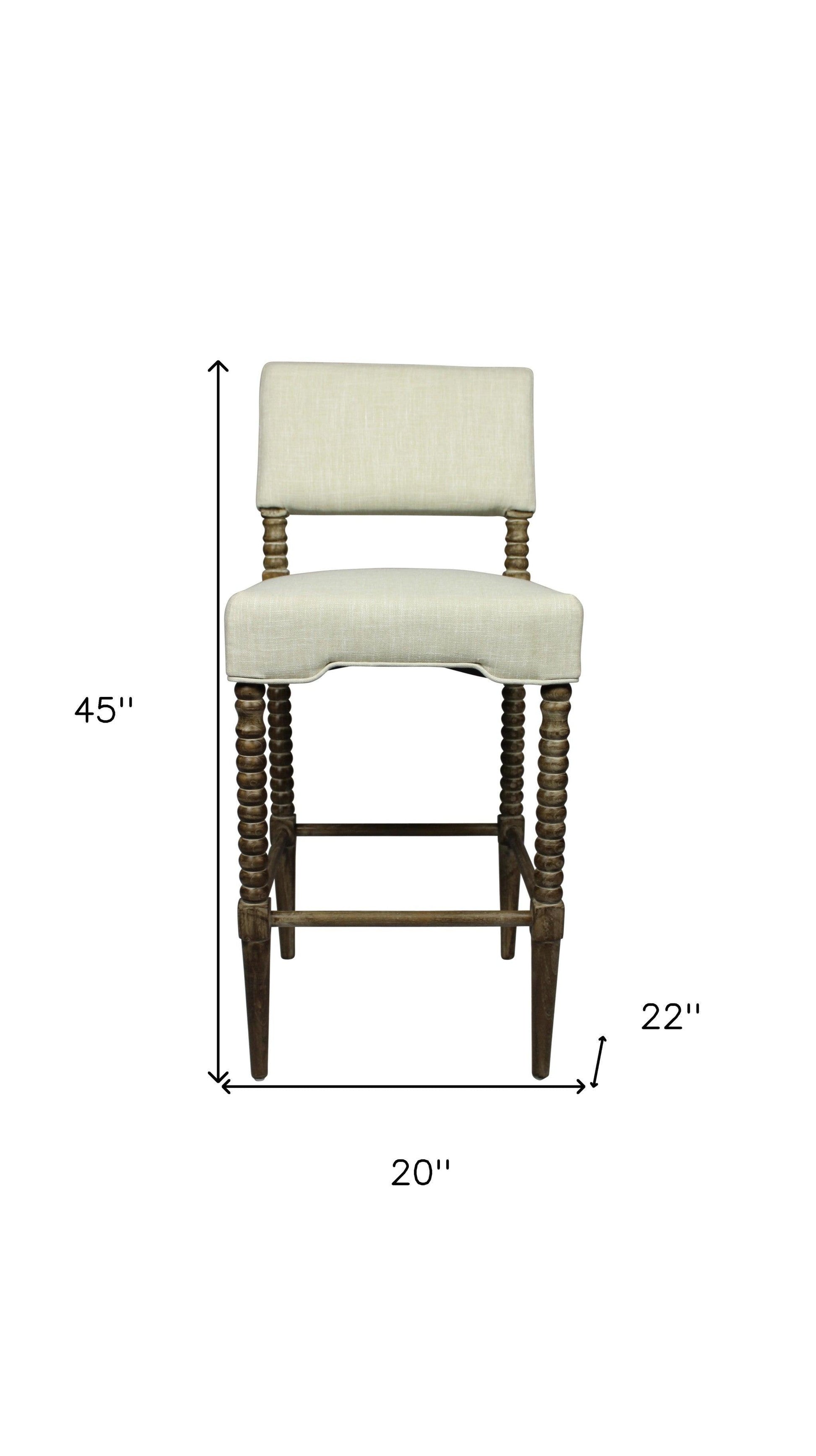 30" Off White And Brown Solid Wood Bar Height Bar Chair - FurniFindUSA