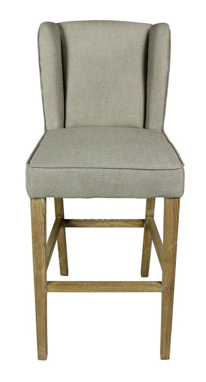 30" Gray And Brown Fabric And Linen And Solid Wood Bar Height Bar Chair HomeRoots