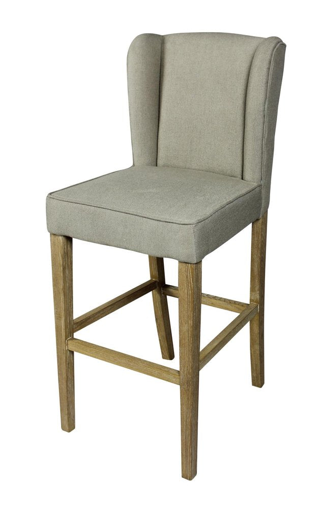 30" Gray And Brown Fabric And Linen And Solid Wood Bar Height Bar Chair — view 2