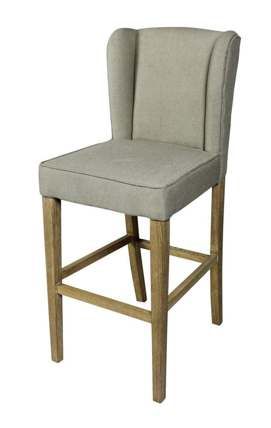 30" Gray And Brown Fabric And Linen And Solid Wood Bar Height Bar Chair HomeRoots