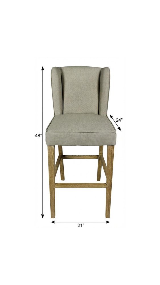 30" Gray And Brown Fabric And Linen And Solid Wood Bar Height Bar Chair