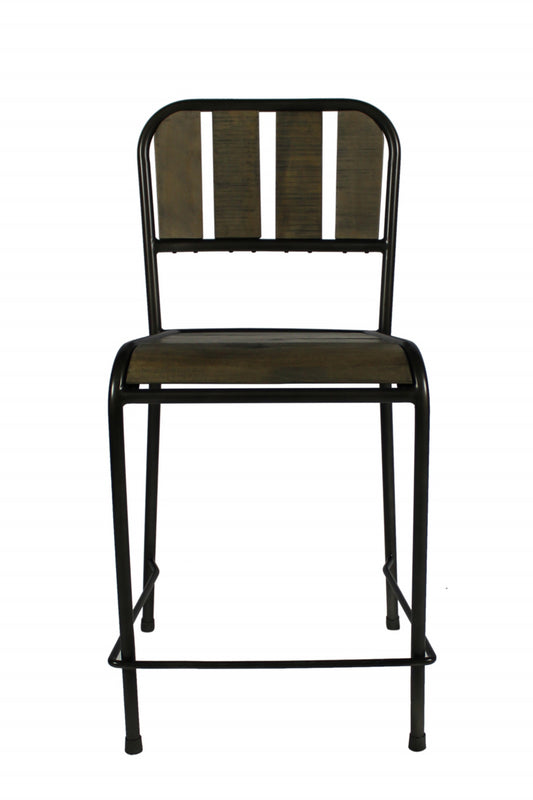 25" Brown And Black Iron Counter Height Bar Chair