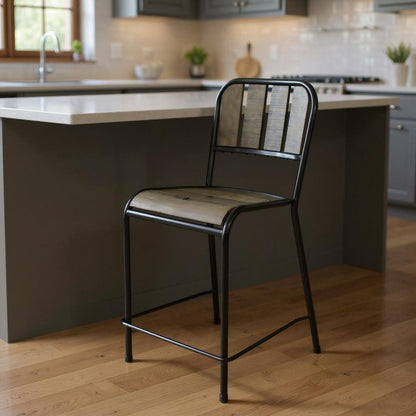 25" Brown And Black Iron Counter Height Bar Chair HomeRoots