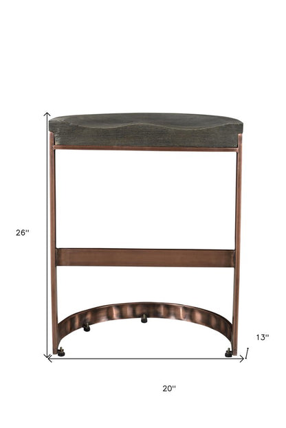 26" Gray And Copper Solid Wood And Iron Backless Counter Height Bar Chair HomeRoots