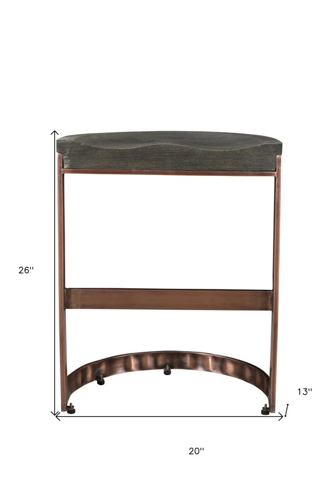 26" Gray and Copper Solid Wood and Iron Backless Counter Height Bar Chair HomeRoots