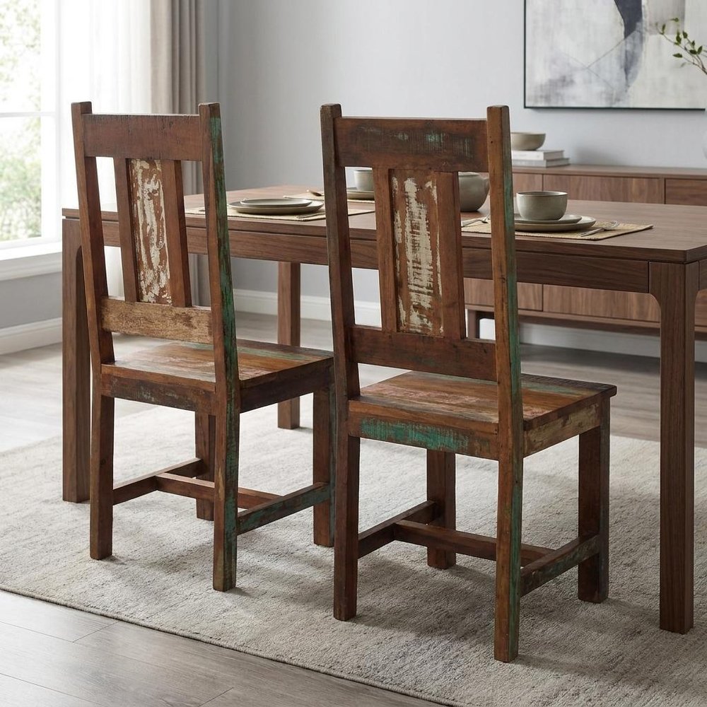 Set of Two Brown Slat Back Dining Side Chairs HomeRoots
