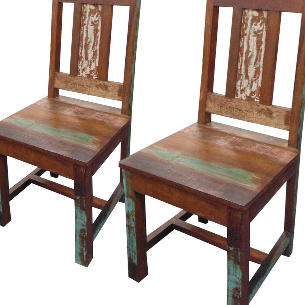 Set of Two Brown Slat Back Dining Side Chairs HomeRoots