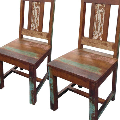 Set of Two Brown Slat Back Dining Side Chairs HomeRoots