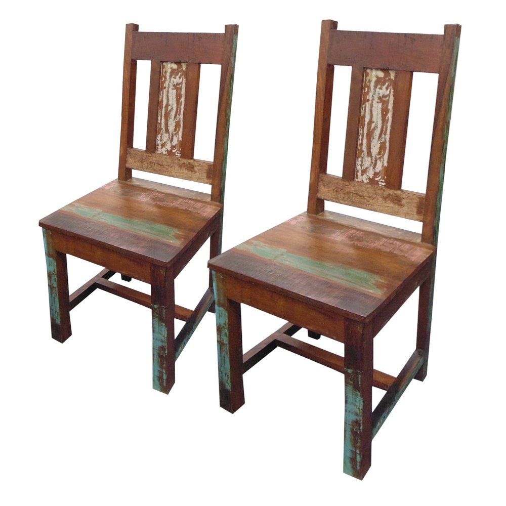 Set of Two Brown Slat Back Dining Side Chairs HomeRoots