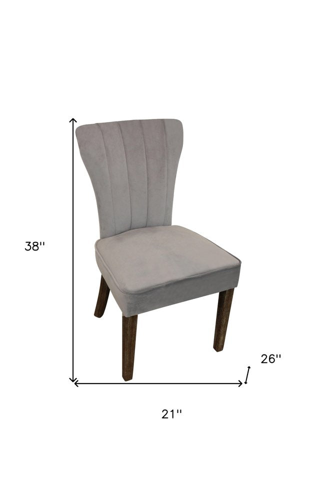 Set of Two Gray And Brown Upholstered Velvet Dining Parsons Chairs HomeRoots