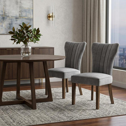 Set of Two Gray And Brown Upholstered Velvet Dining Parsons Chairs HomeRoots