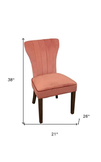 Set of Two Blush and Brown Upholstered Velvet Dining Parsons Chairs HomeRoots