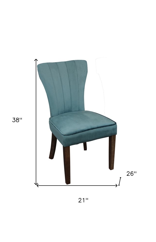 Set of Two Teal Blue and Brown Upholstered Velvet Dining Parsons Chairs HomeRoots