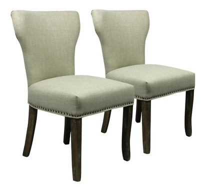 Set of Two Ivory and Brown Upholstered Fabric Dining Parsons Chairs HomeRoots