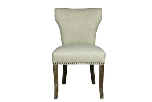 Set of Two Ivory and Brown Upholstered Fabric Dining Parsons Chairs HomeRoots