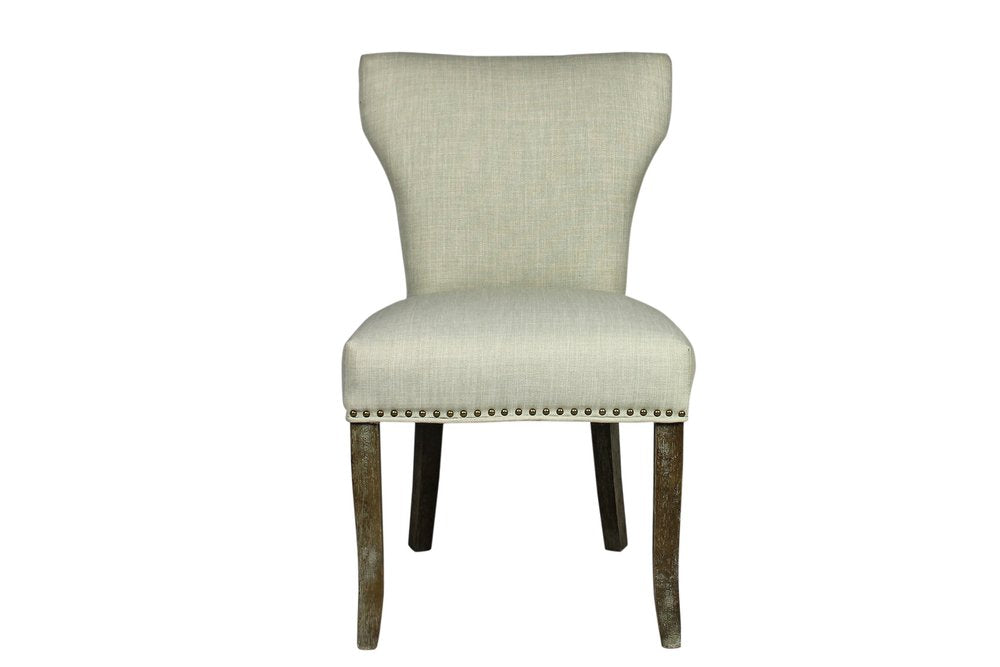 Set of Two Ivory and Brown Upholstered Fabric Dining Parsons Chairs HomeRoots