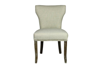 Set of Two Ivory and Brown Upholstered Fabric Dining Parsons Chairs HomeRoots