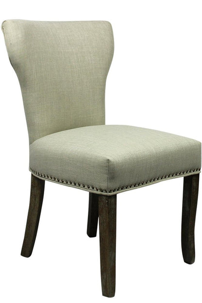 Set of Two Ivory and Brown Upholstered Fabric Dining Parsons Chairs HomeRoots