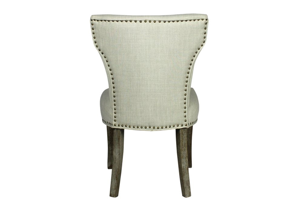 Set of Two Ivory and Brown Upholstered Fabric Dining Parsons Chairs HomeRoots