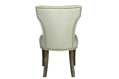 Set of Two Ivory and Brown Upholstered Fabric Dining Parsons Chairs HomeRoots