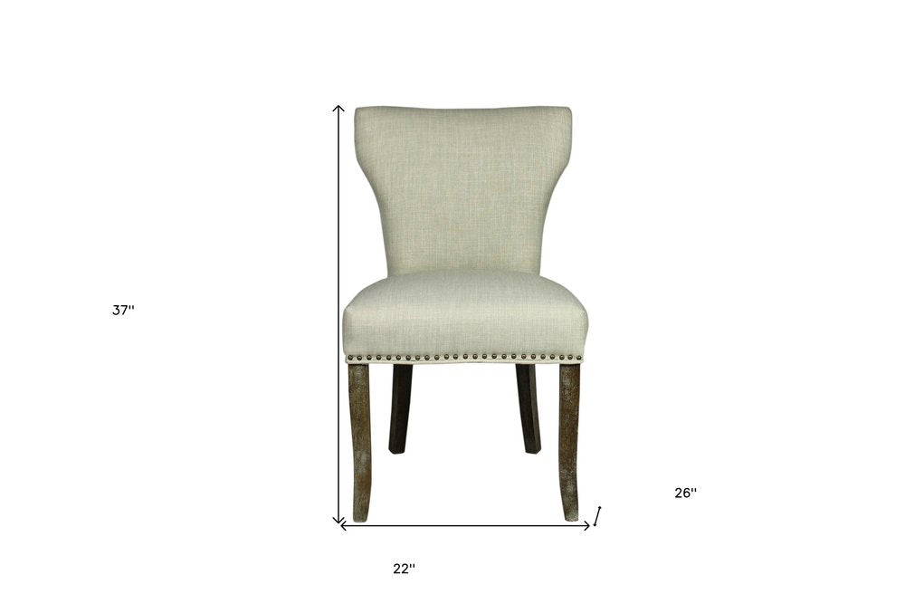 Set of Two Ivory and Brown Upholstered Fabric Dining Parsons Chairs HomeRoots