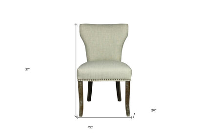 Set of Two Ivory and Brown Upholstered Fabric Dining Parsons Chairs HomeRoots