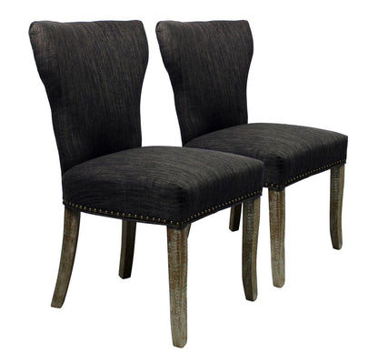 Set of Two Dark Gray And Brown Upholstered Fabric Dining Parsons Chairs HomeRoots