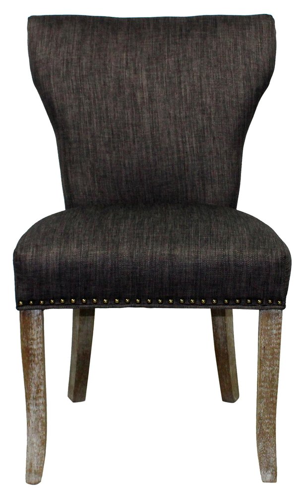 Set of Two Dark Gray And Brown Upholstered Fabric Dining Parsons Chairs HomeRoots