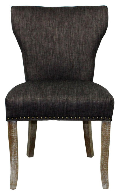Set of Two Dark Gray And Brown Upholstered Fabric Dining Parsons Chairs HomeRoots