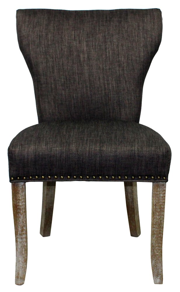 Set of Two Dark Gray And Brown Upholstered Fabric Dining Parsons Chairs HomeRoots